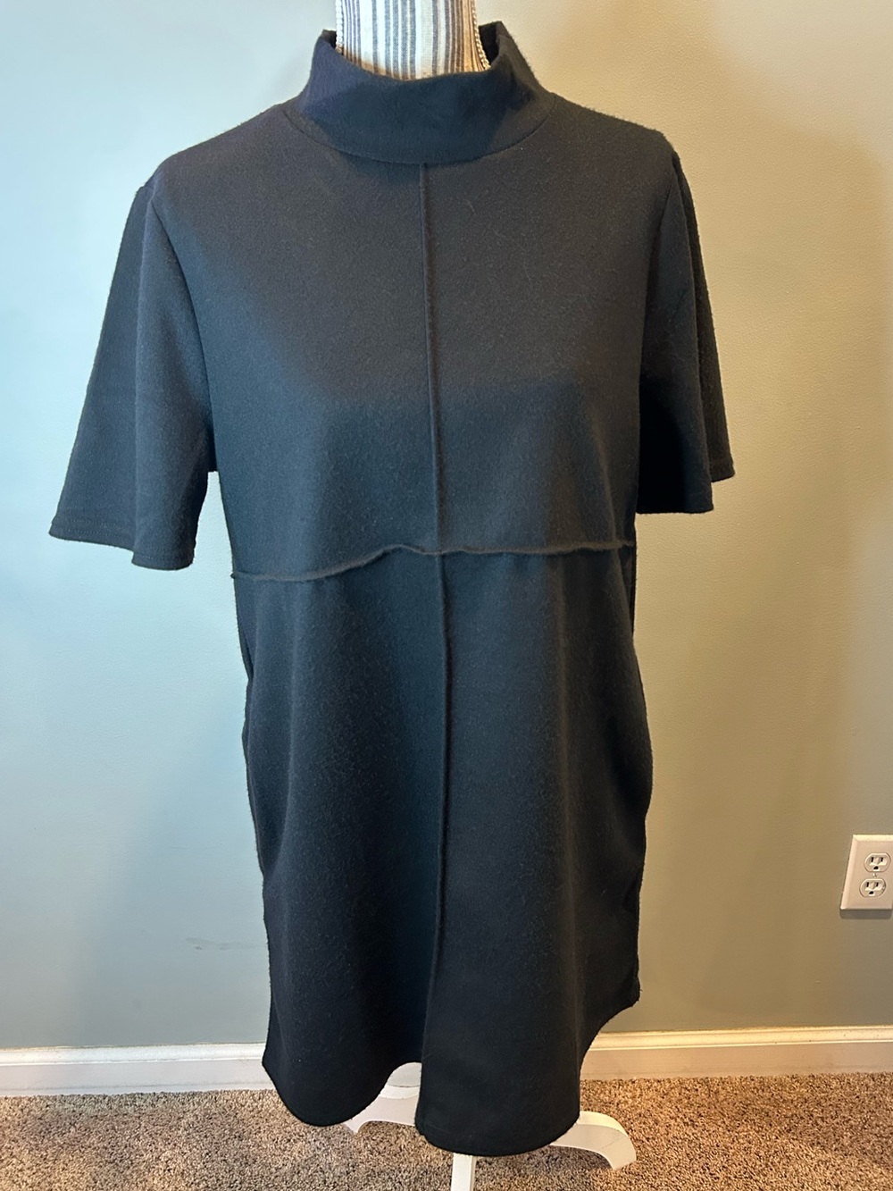 Black Mock Neck Long Tunic/Mini Dress L NWOT